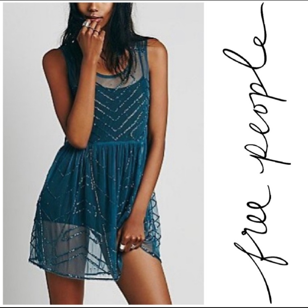 Free People Bead Embellished Sheer Slip Dress